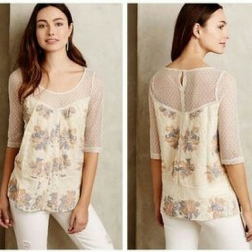 Meadow Rue Anja Floral Lace Blouse Cream